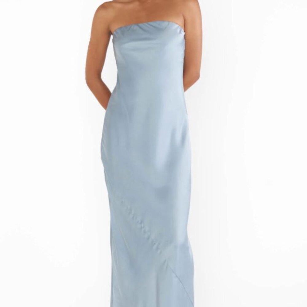Taylor Tube Maxi Dress ~ Steel Blue Luxe Satin × 1 XS - Picture 3 of 3